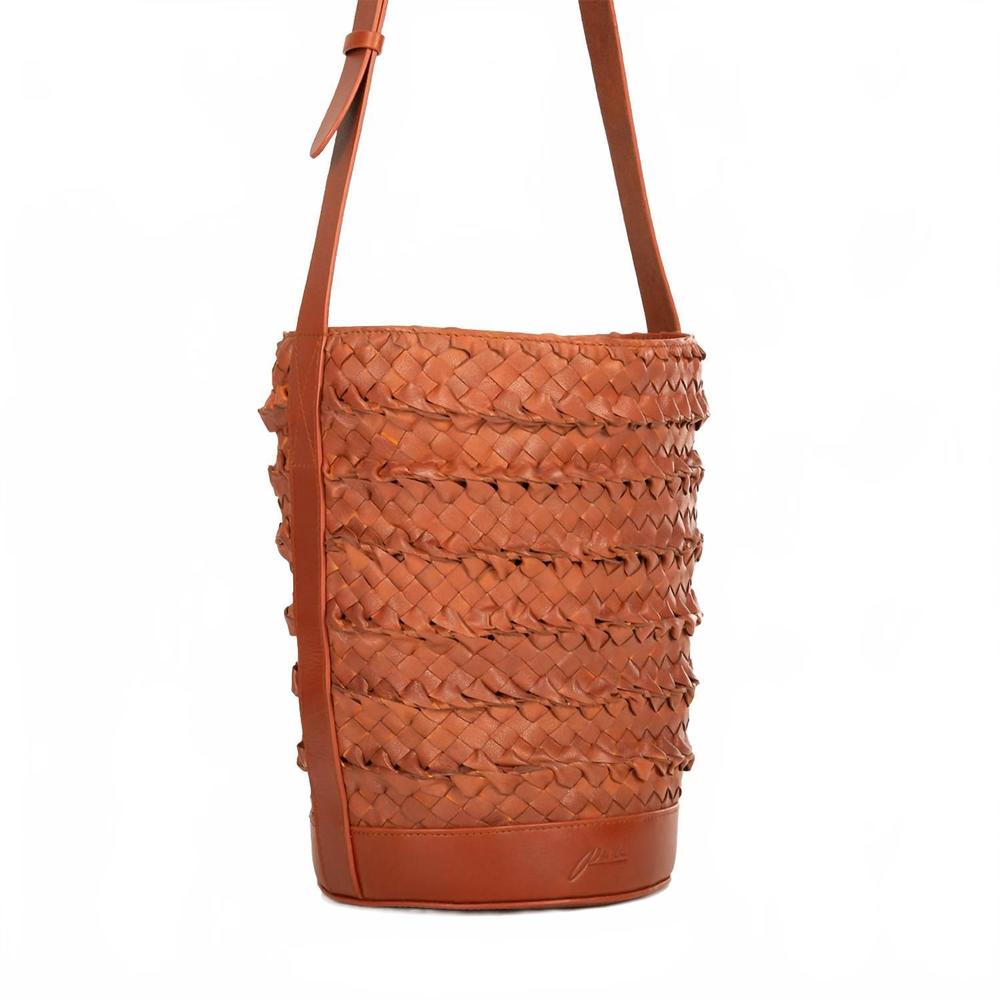 NEW PER LEI NEW YORK women's emery woven bucket bag in chestnut - Picture 6 of 6